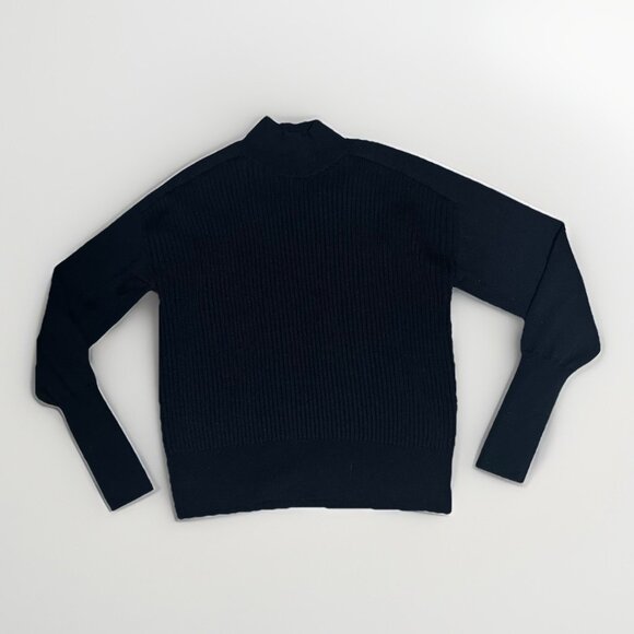 Cos Sweater Women’s XS Navy Blue 100% Wool Knit Mock Neck Ribbed *Flaw - Picture 11 of 13